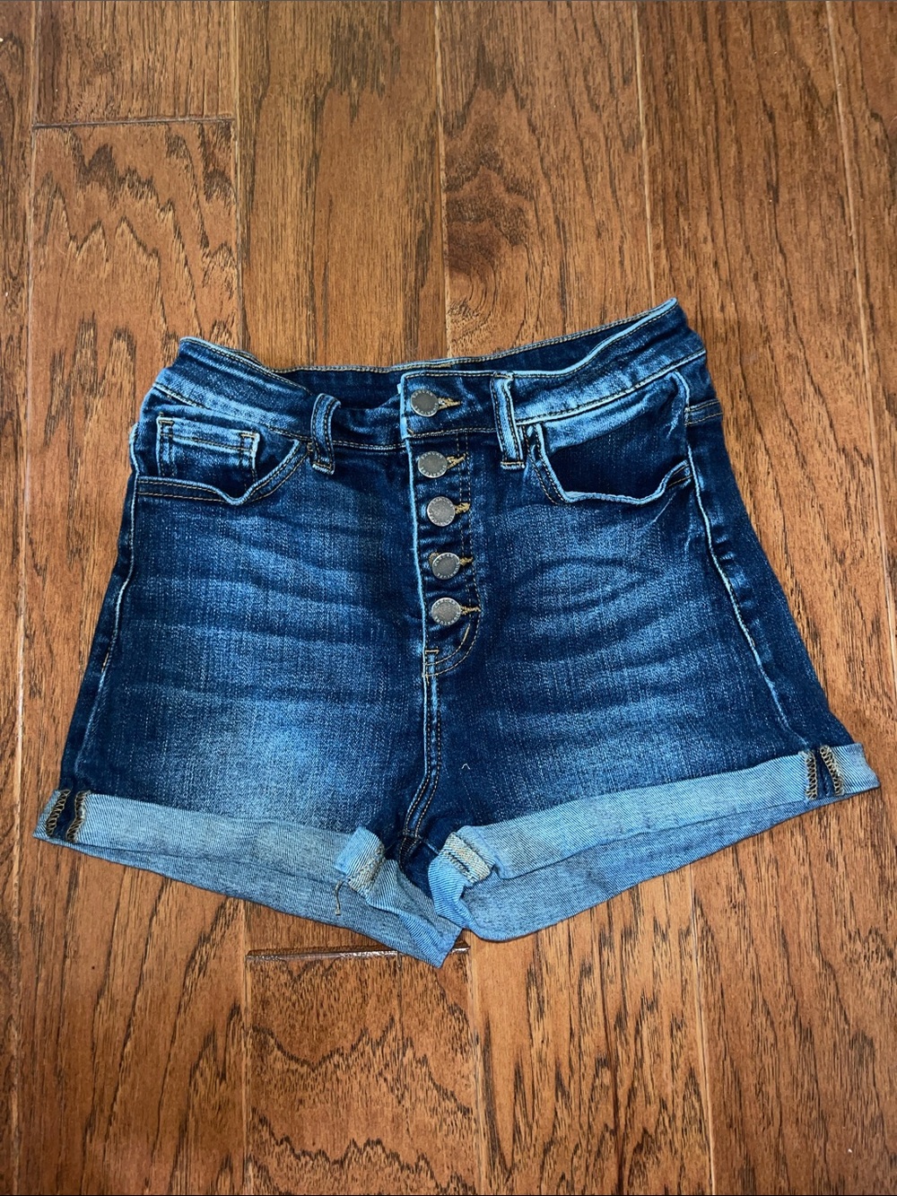 KanCan Dark Blue High-Rise Button-Fly Denim Shorts